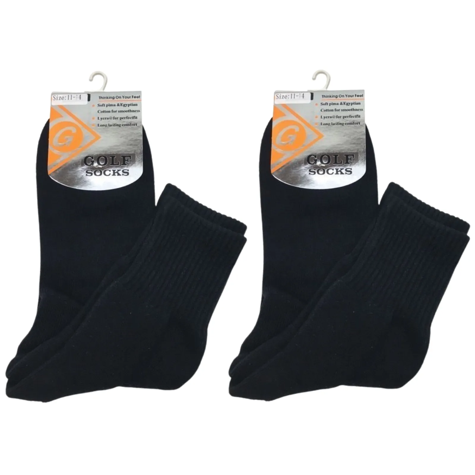 2 Pairs GOLF SOCKS Crew Quarter Plain Sock Sports Cotton Casual Cushion Foot