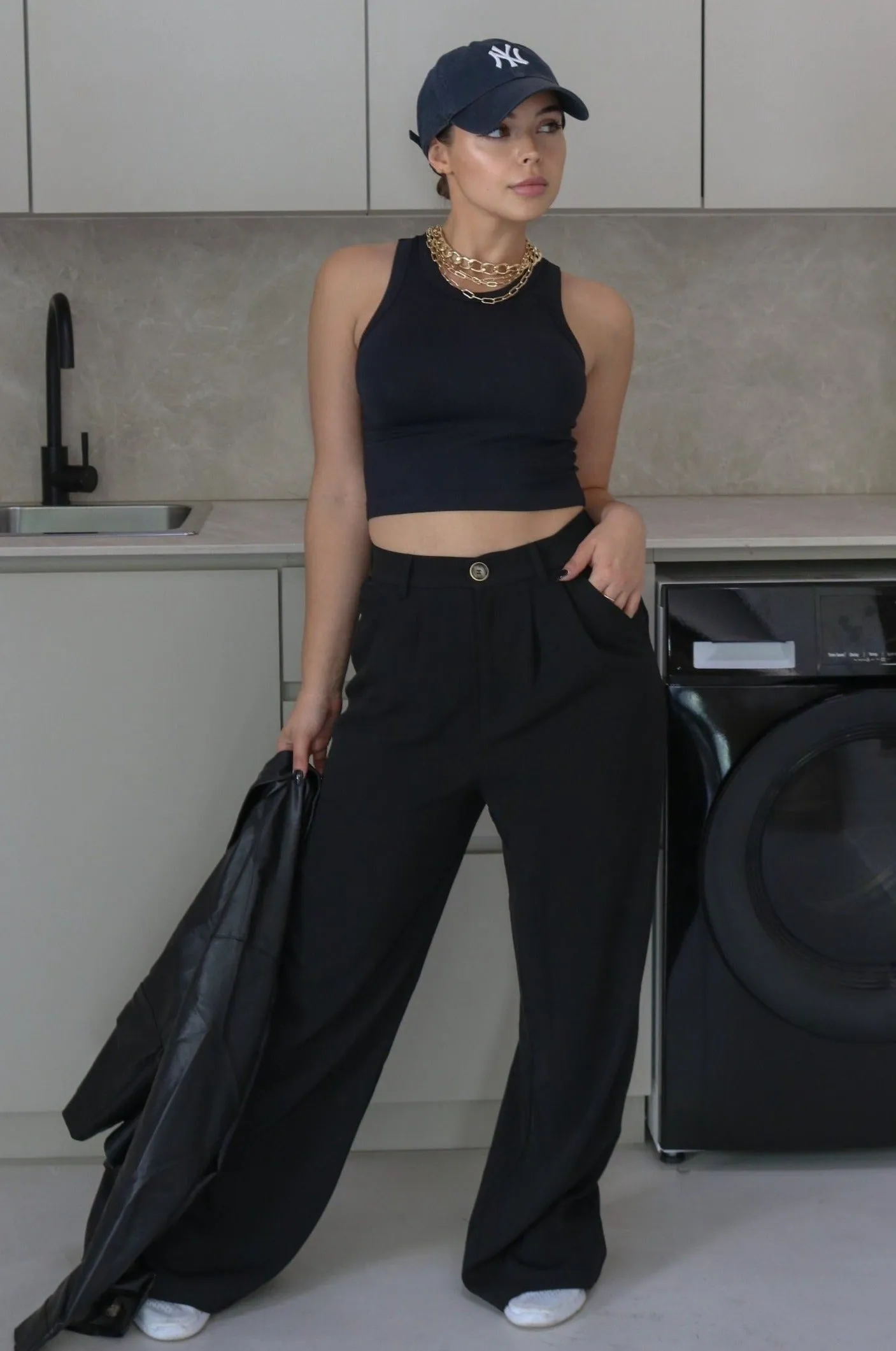 'Alexandre' Classic High Waisted Trousers in Black