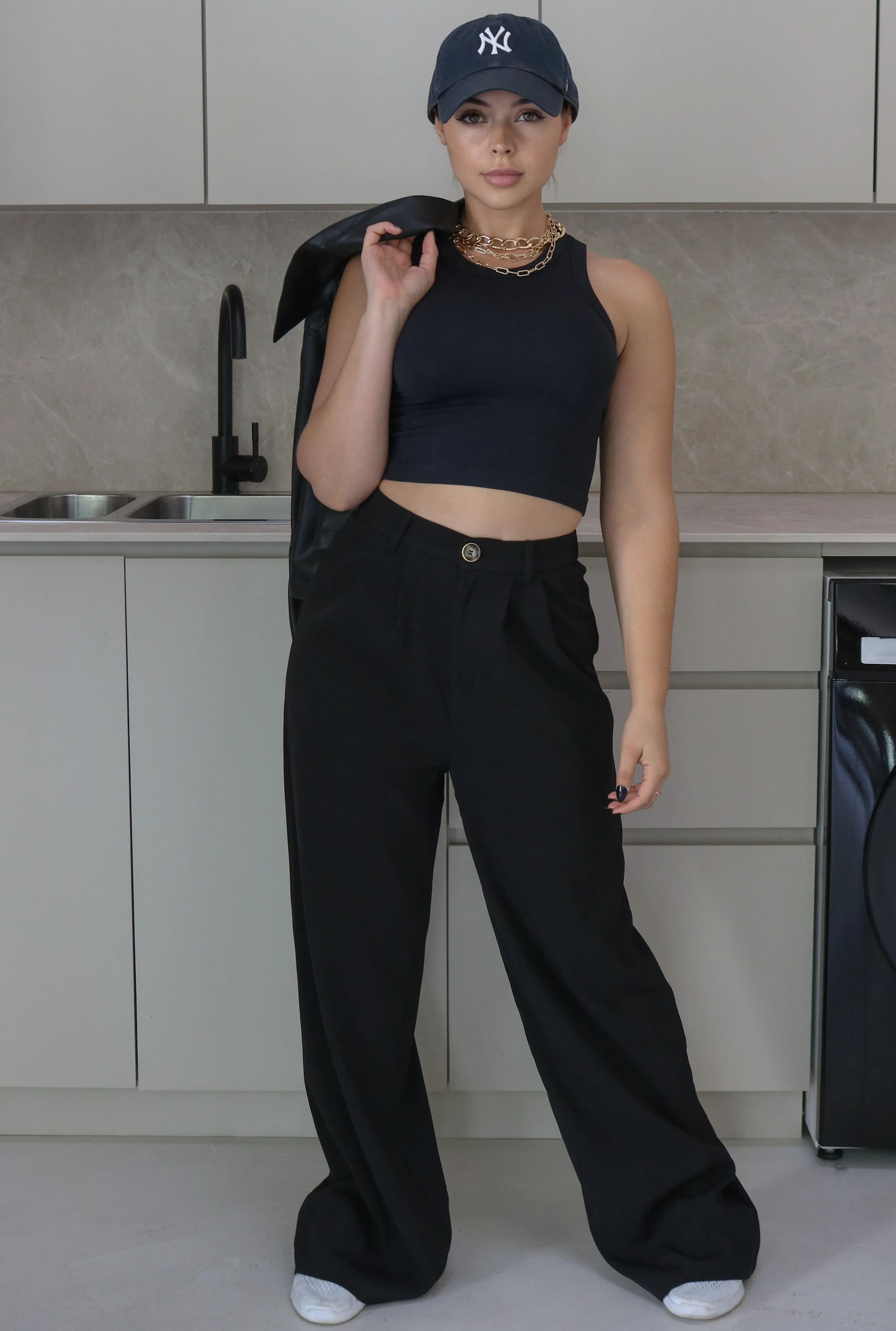 'Alexandre' Classic High Waisted Trousers in Black