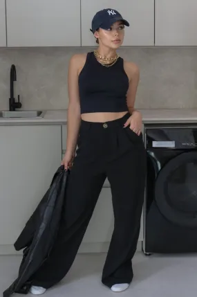 'Alexandre' Classic High Waisted Trousers in Black