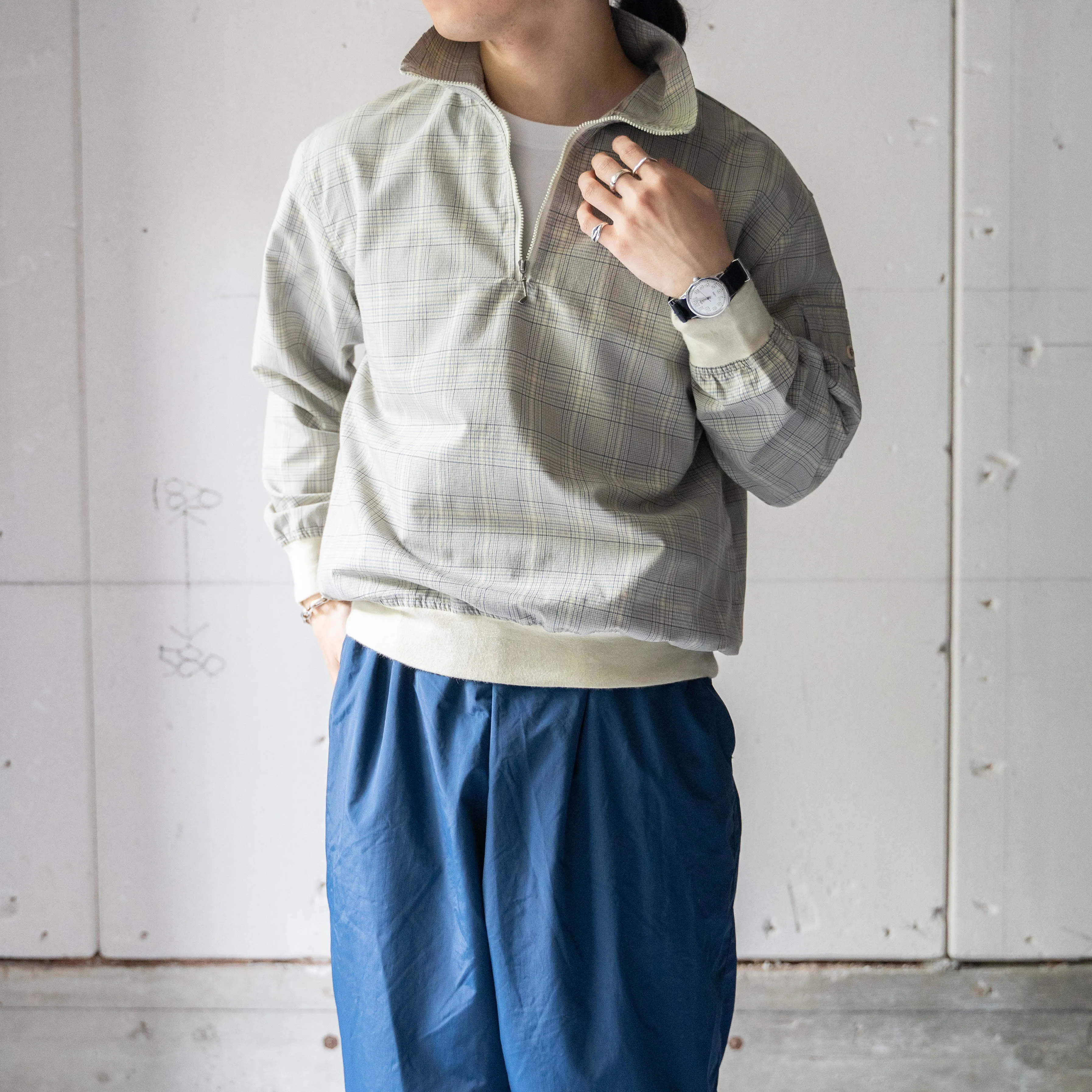 around 1990s checked half zip smock