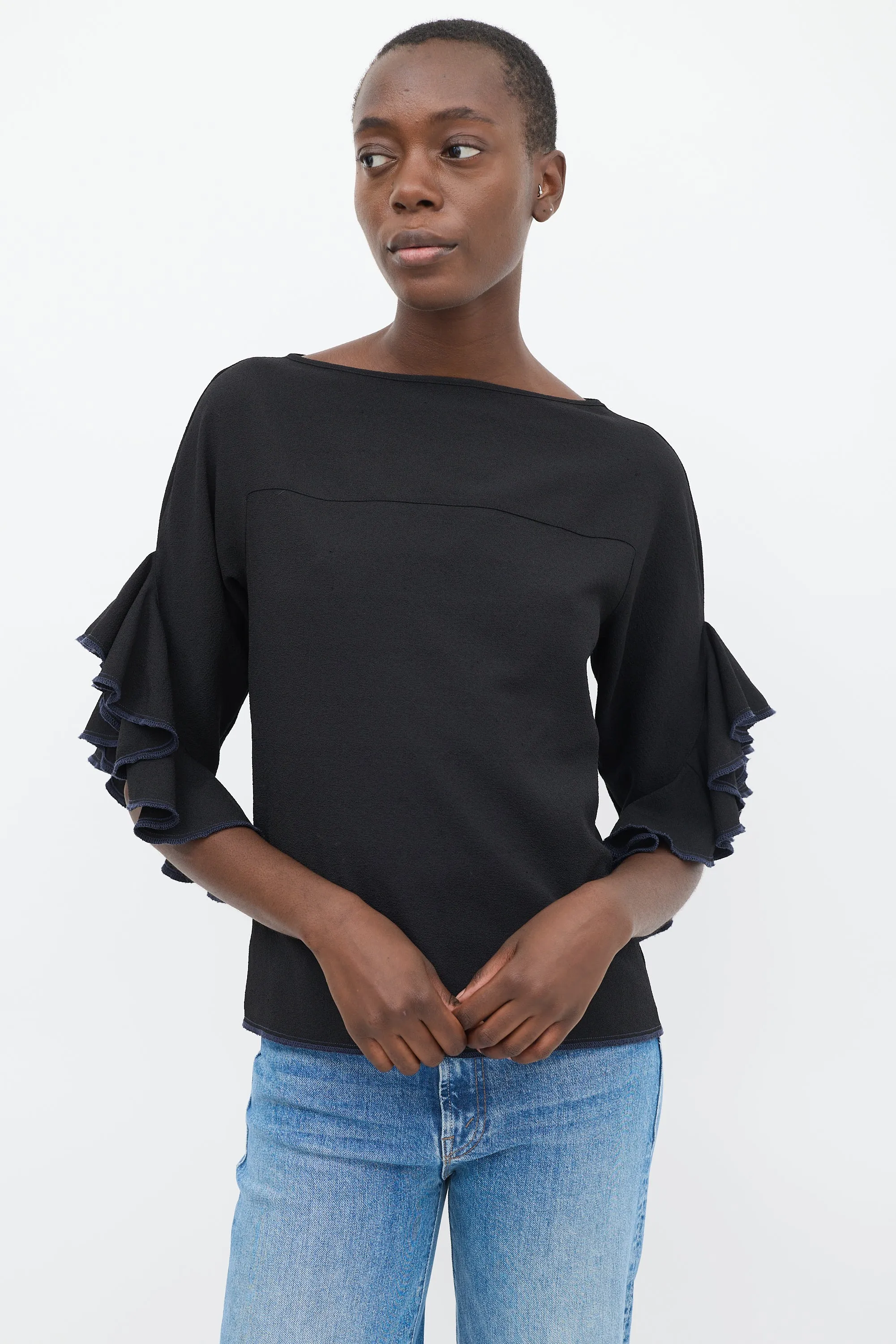 Black Waterfall Three Quarter Sleeve Top