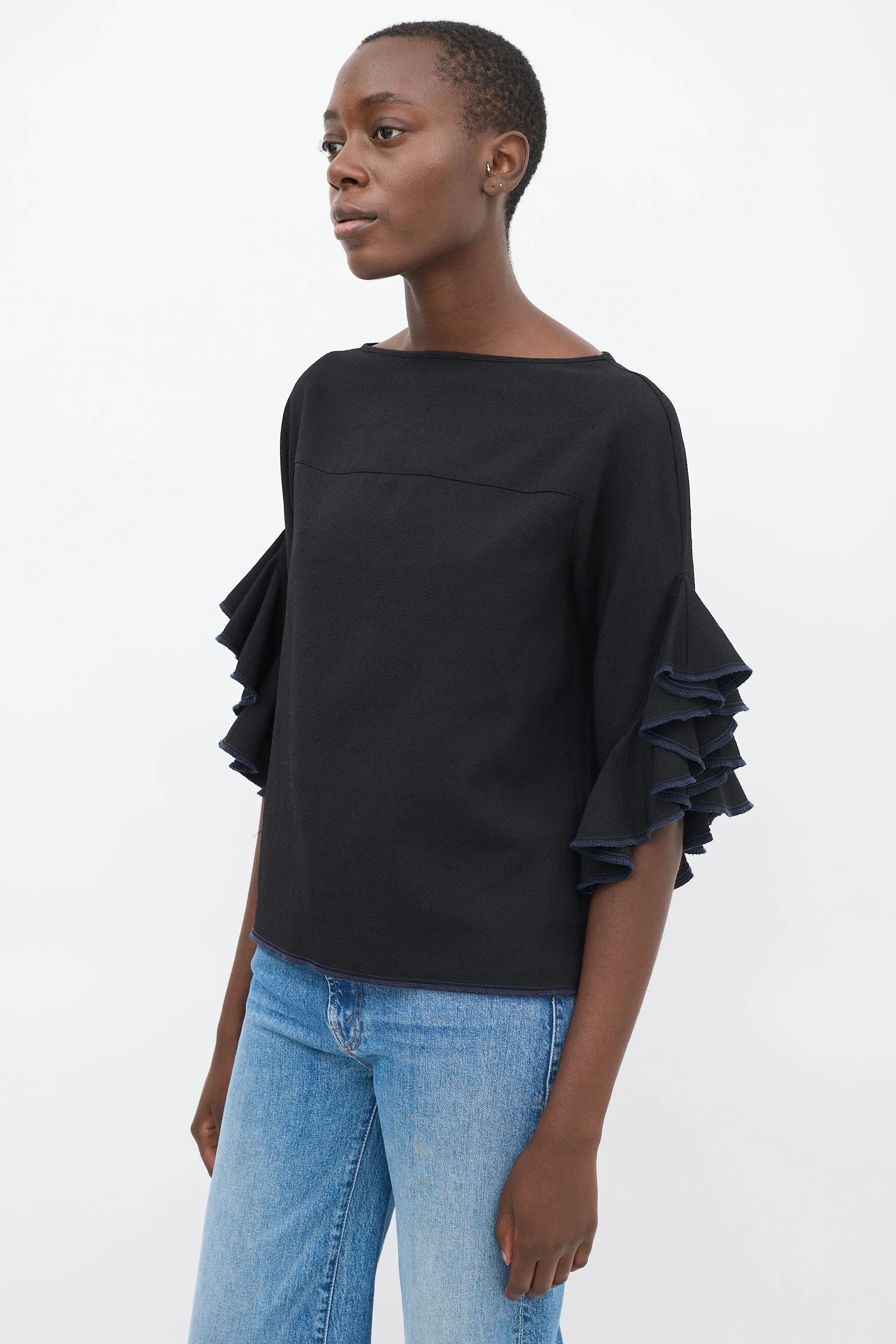Black Waterfall Three Quarter Sleeve Top