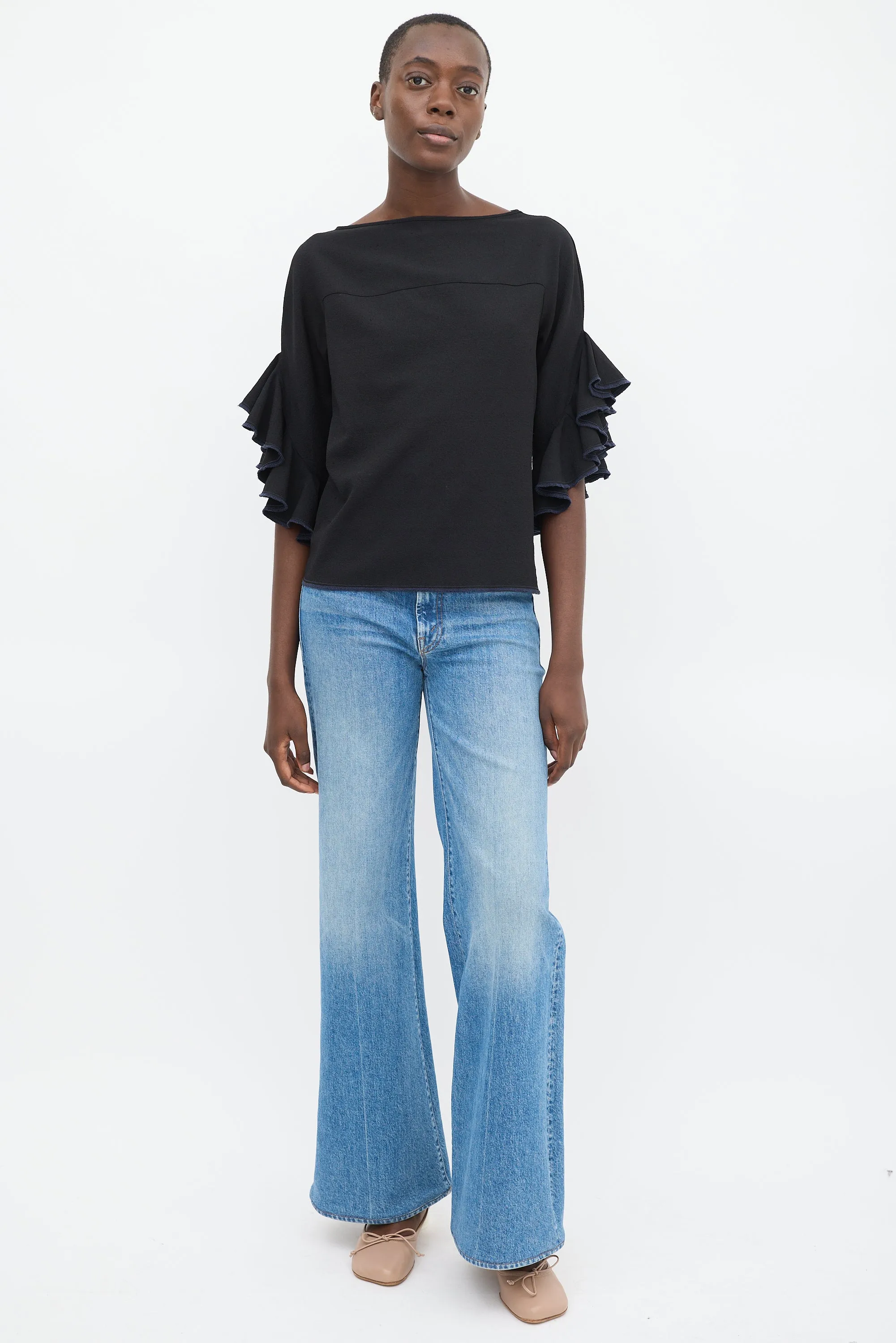 Black Waterfall Three Quarter Sleeve Top