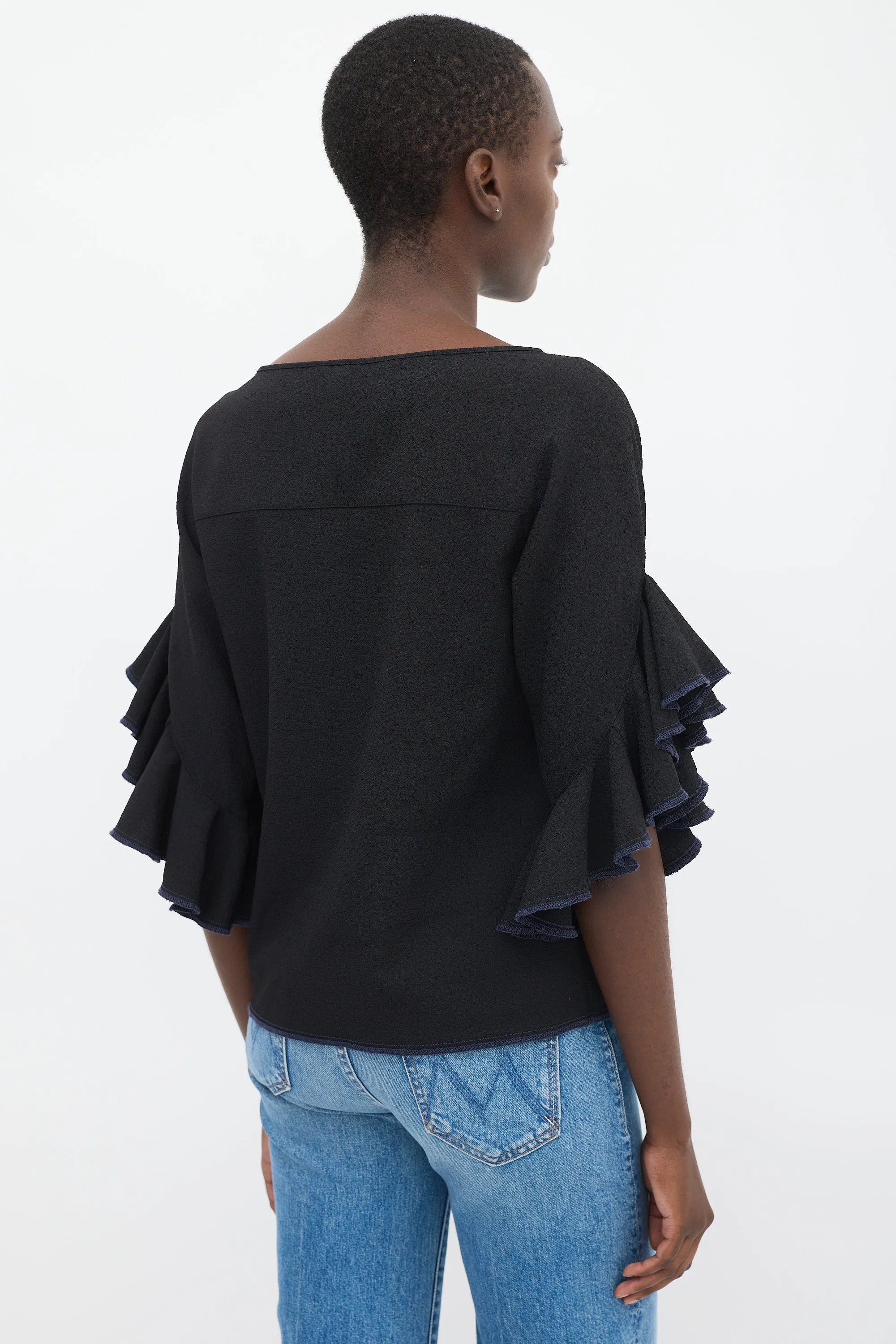 Black Waterfall Three Quarter Sleeve Top