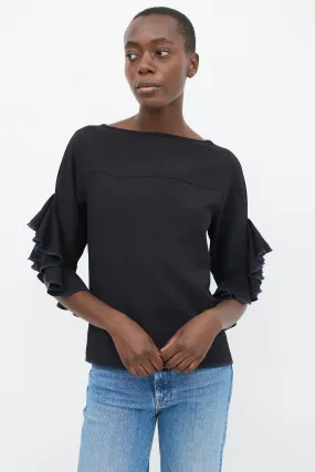 Black Waterfall Three Quarter Sleeve Top