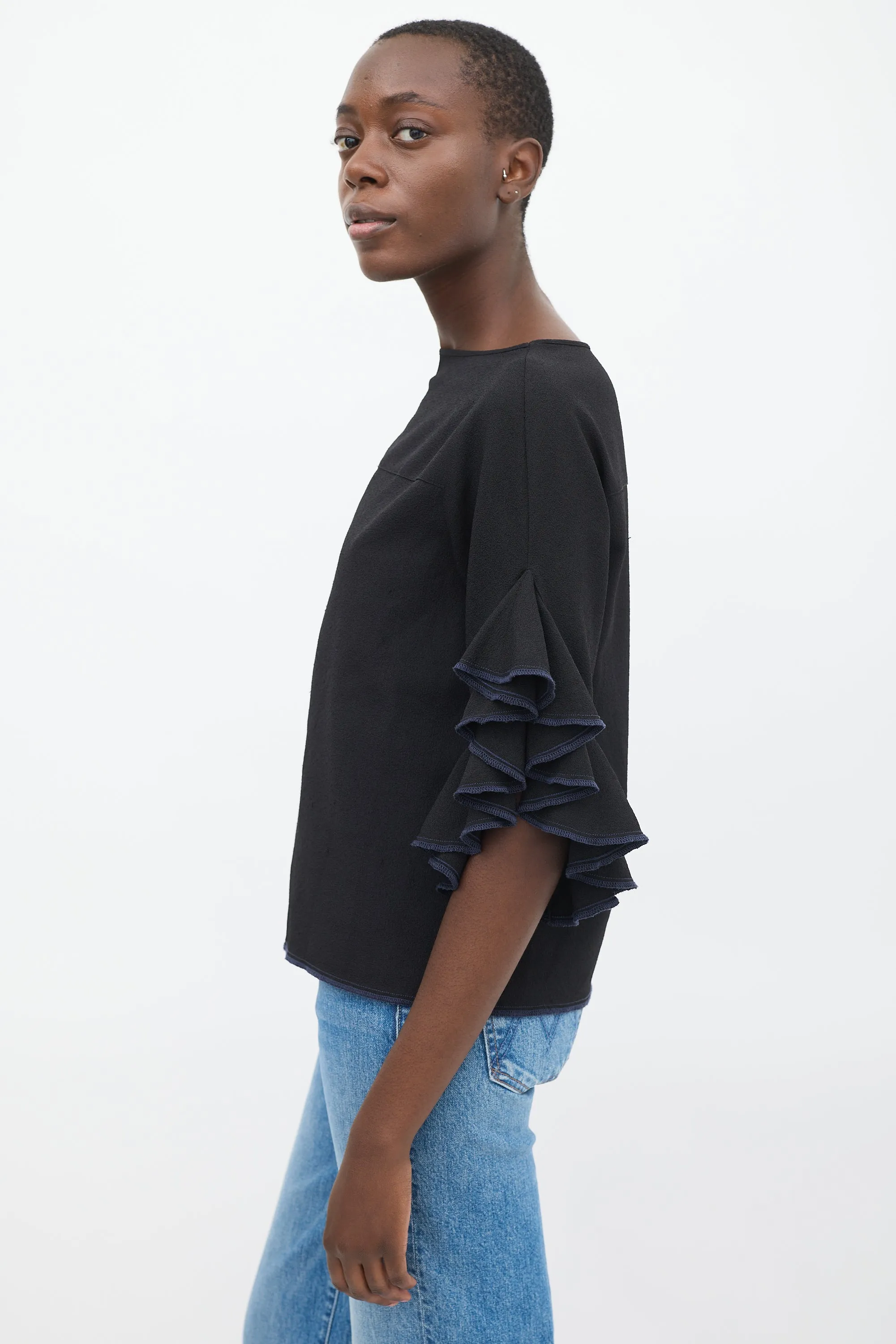Black Waterfall Three Quarter Sleeve Top