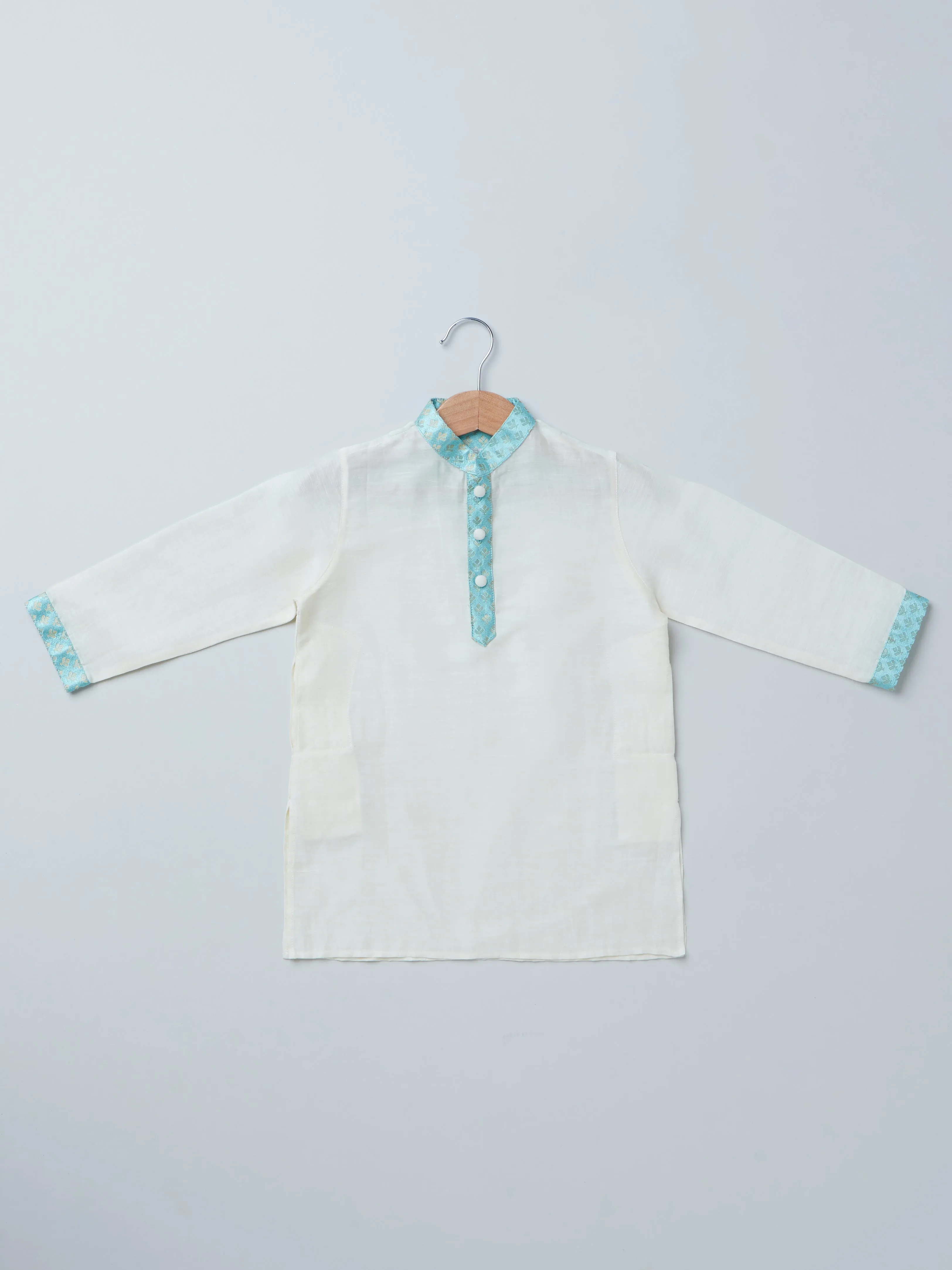 Brocade Sky Blue Bandi & Satin Linen Kurta Set