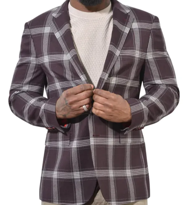 Burgundy Plaid Sports Jacket