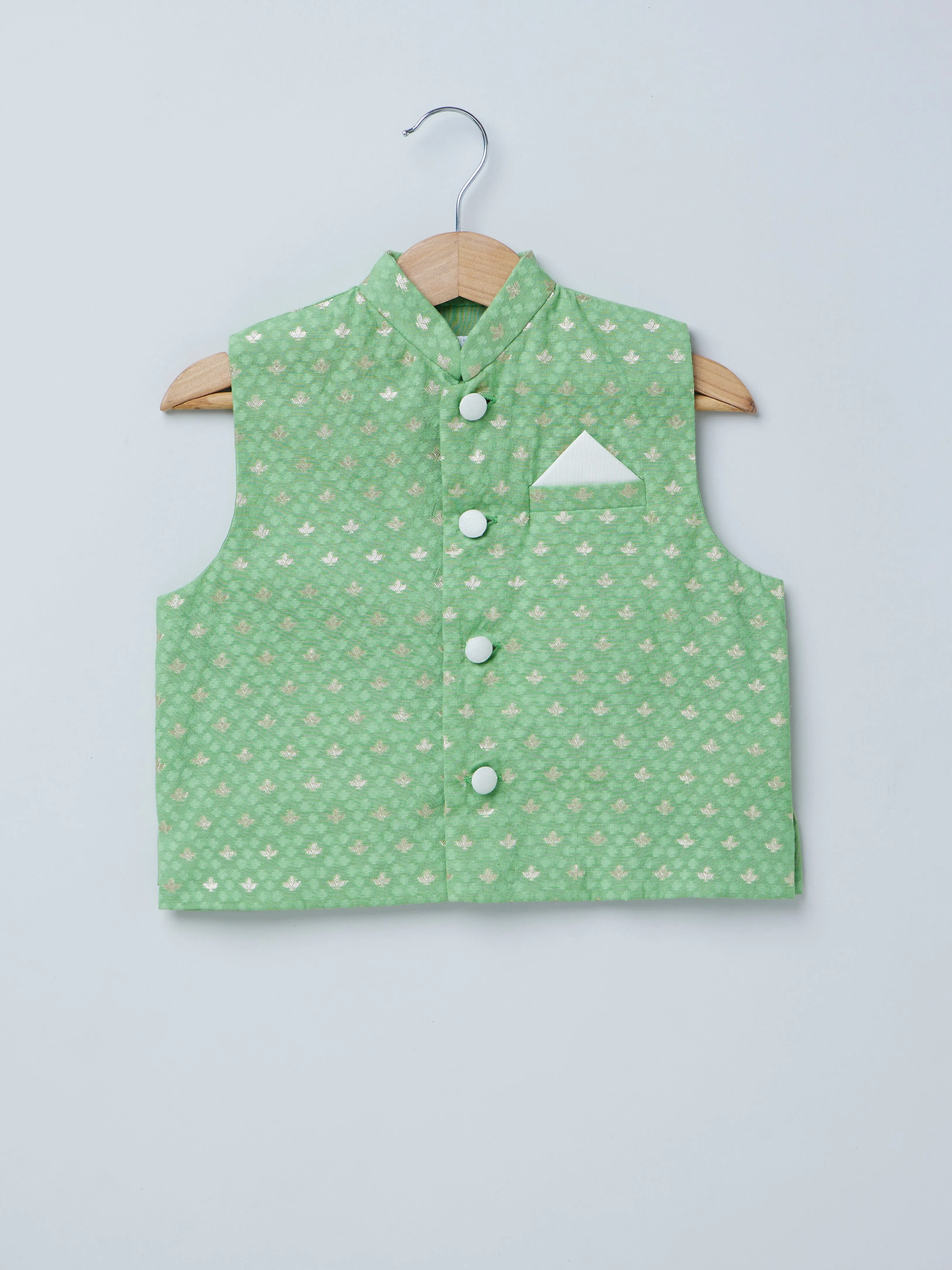Chanderi Green Bandi & Satin Linen Kurta Set