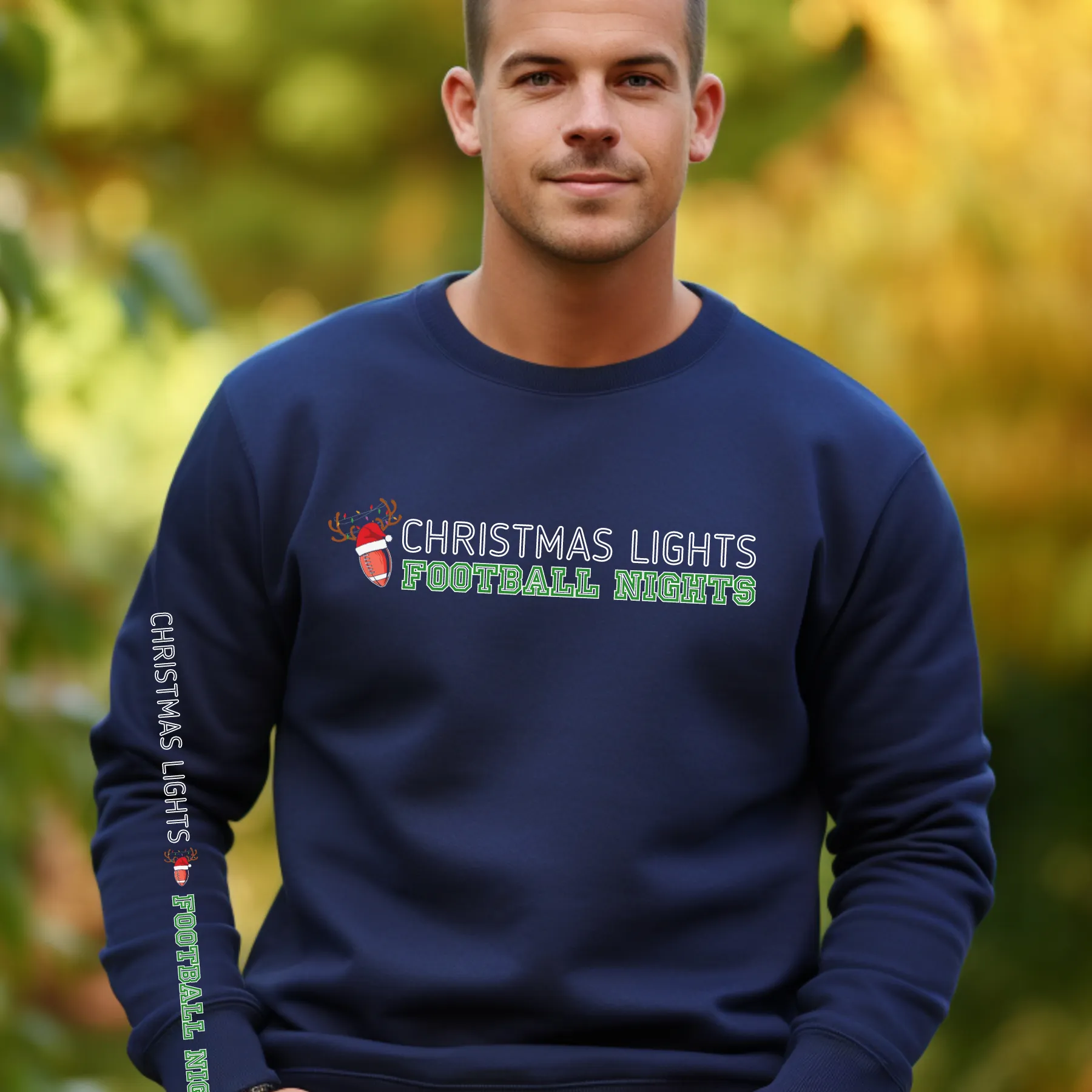 Christmas Lights Football Nights: Men's Sweatshirt with Sleeve Detail