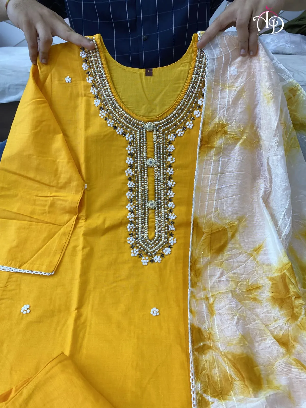 Cotton Kurti With Chanderi Silk Dyed Dupatta & Pant Set