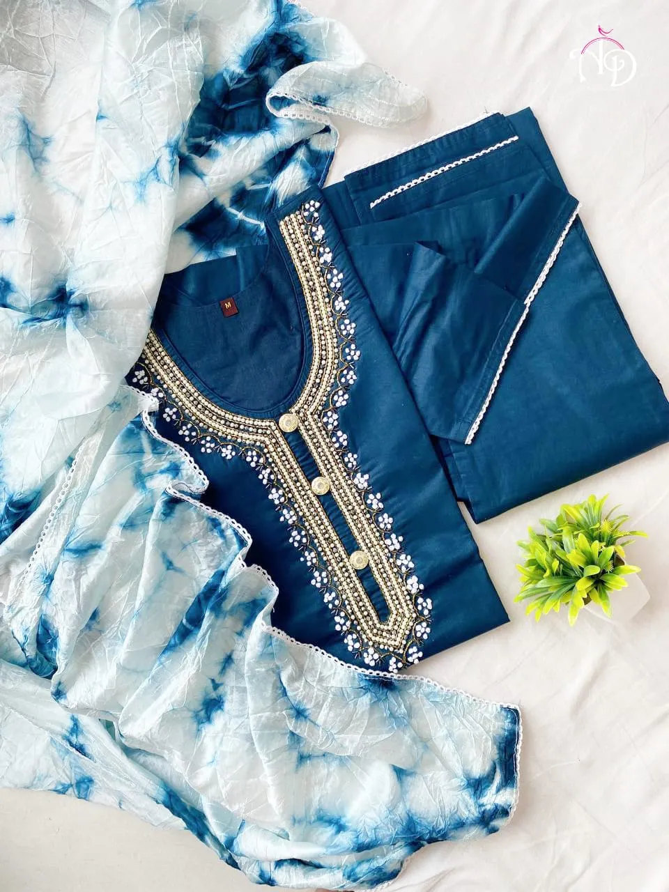 Cotton Kurti With Chanderi Silk Dyed Dupatta & Pant Set