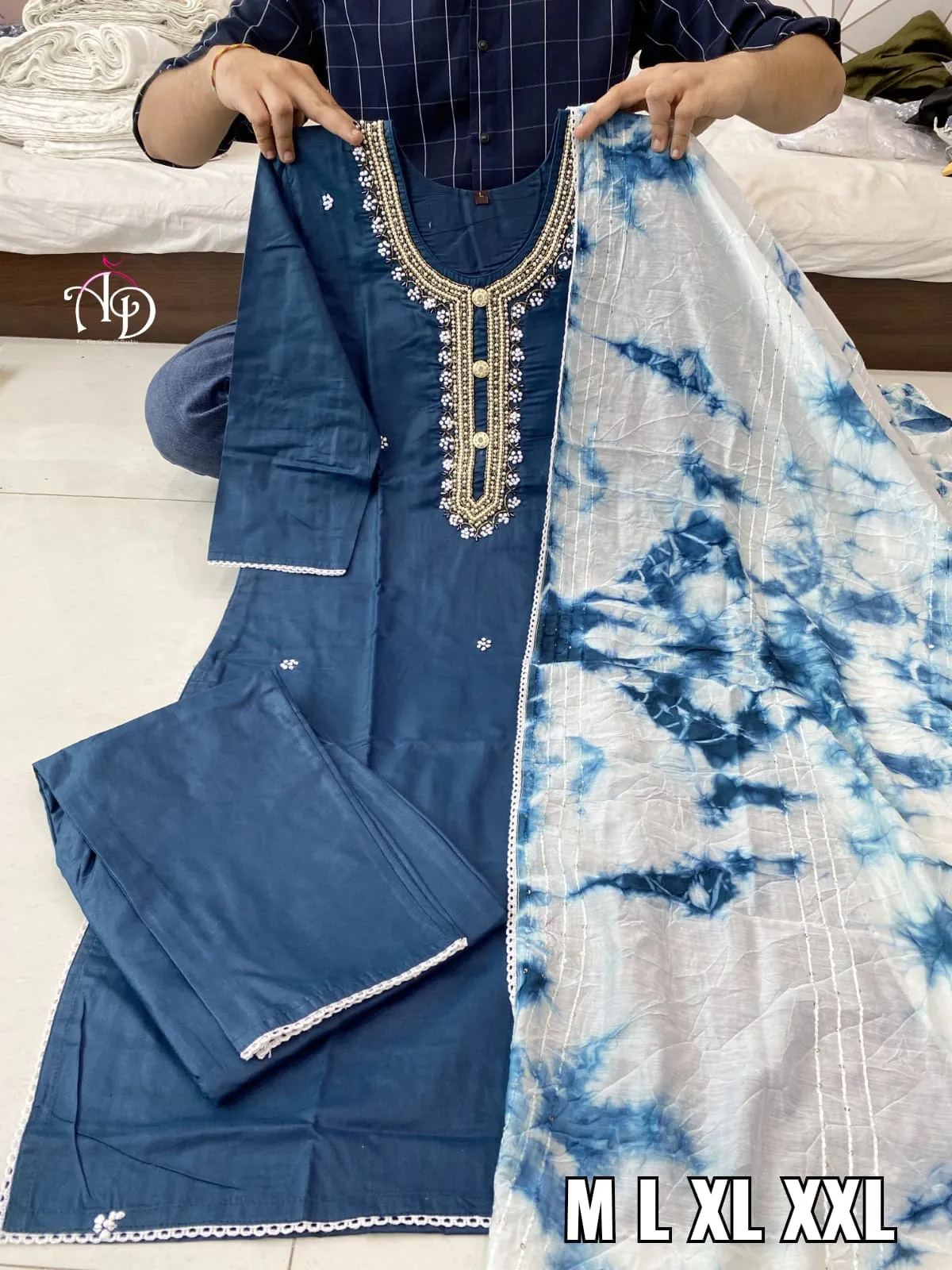Cotton Kurti With Chanderi Silk Dyed Dupatta & Pant Set