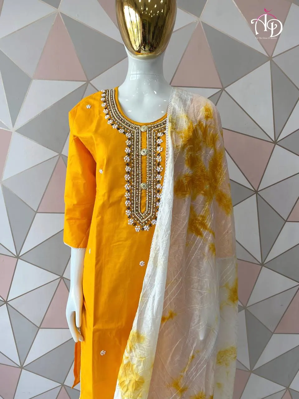Cotton Kurti With Chanderi Silk Dyed Dupatta & Pant Set