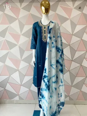 Cotton Kurti With Chanderi Silk Dyed Dupatta & Pant Set