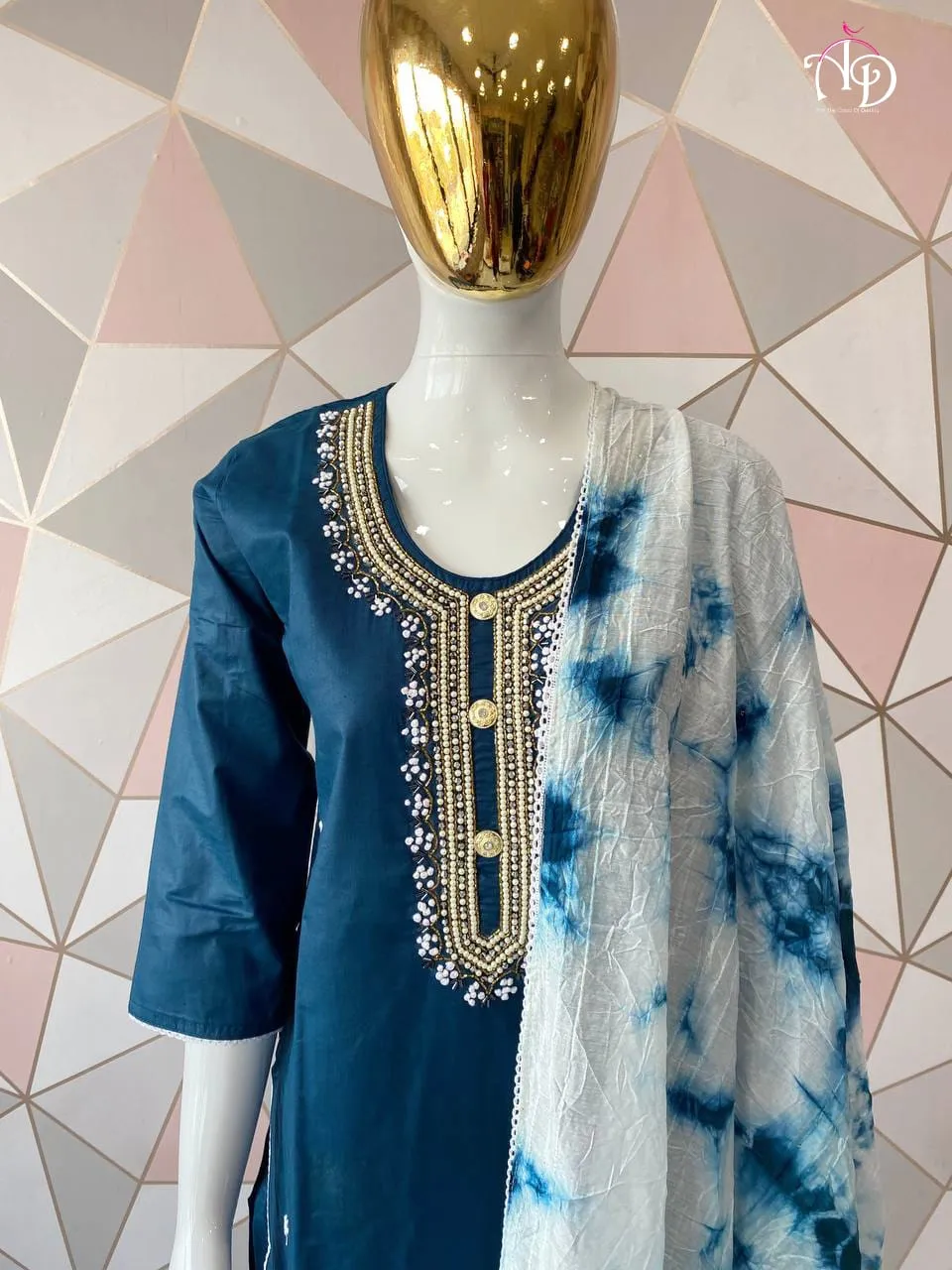 Cotton Kurti With Chanderi Silk Dyed Dupatta & Pant Set