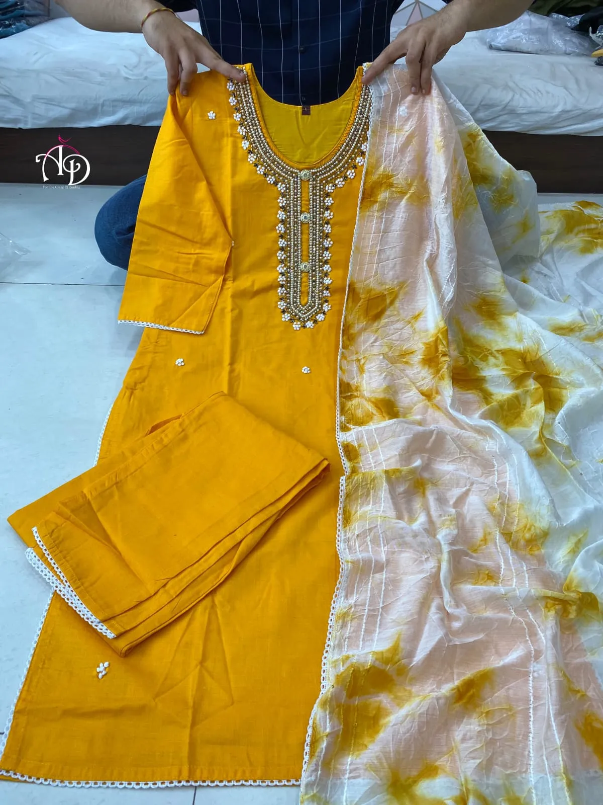 Cotton Kurti With Chanderi Silk Dyed Dupatta & Pant Set