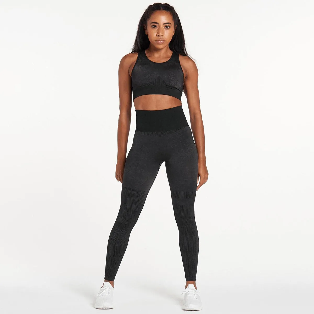 Explosive Three Piece Sports Suit Seamless Quick Dry Bra Long Sleeves Coat Breathable Track Pants Striped Print Gym Set