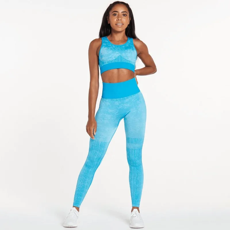 Explosive Three Piece Sports Suit Seamless Quick Dry Bra Long Sleeves Coat Breathable Track Pants Striped Print Gym Set