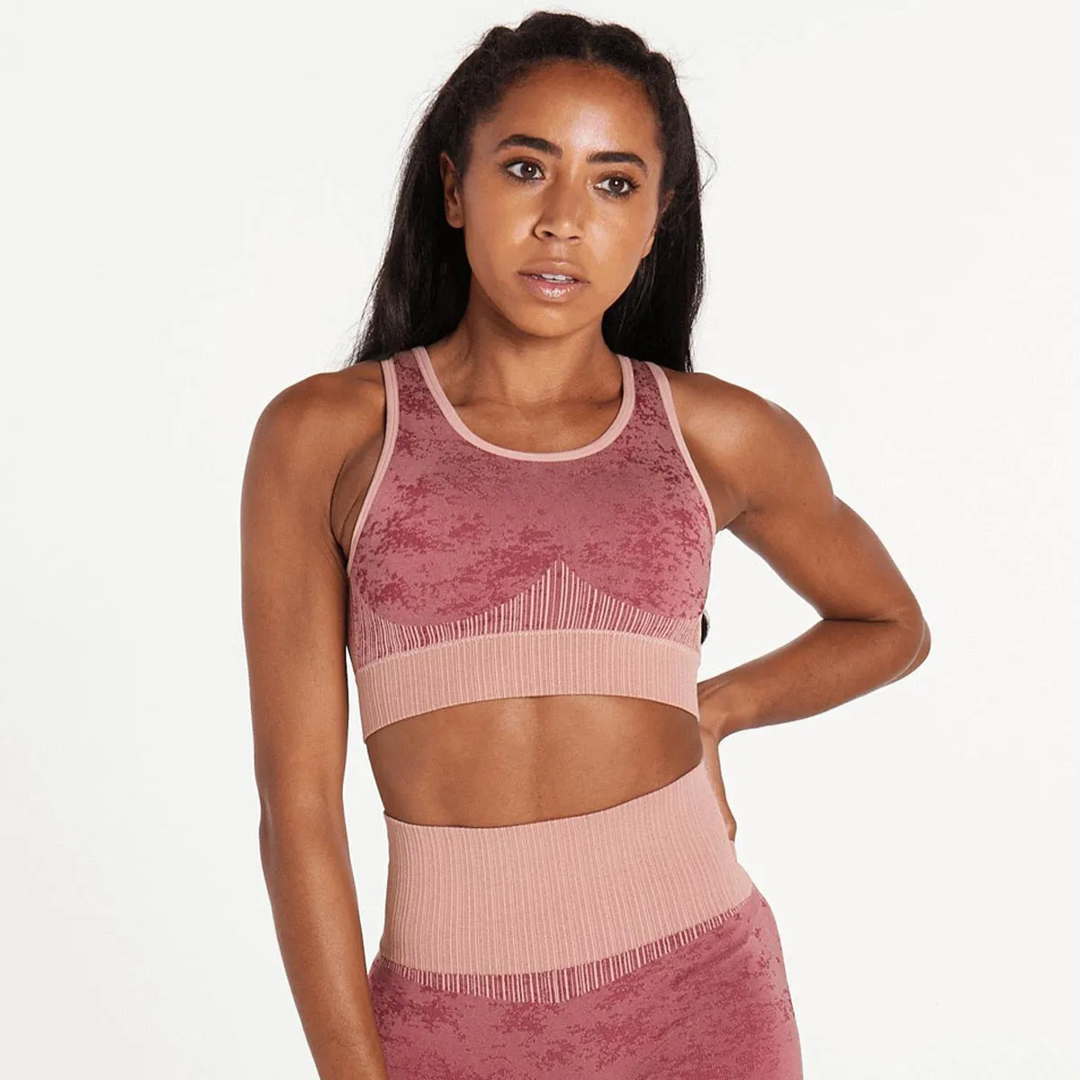 Explosive Three Piece Sports Suit Seamless Quick Dry Bra Long Sleeves Coat Breathable Track Pants Striped Print Gym Set