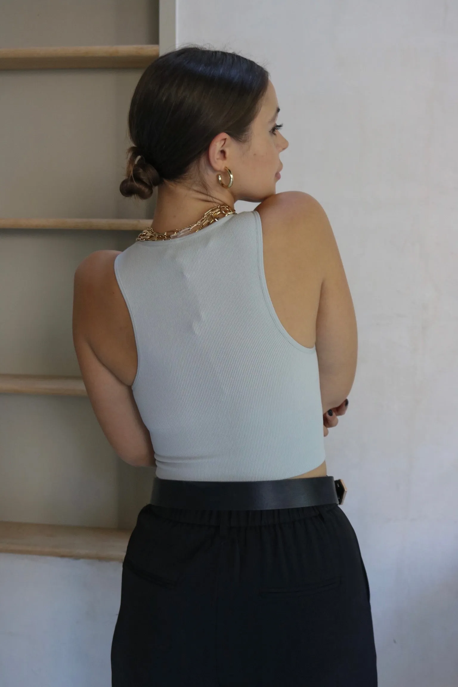 'Lily' Ribbed Sports Tank Top in Dove