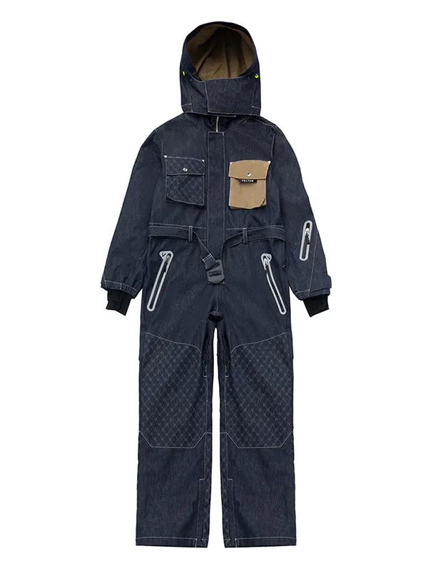 Men's Vector Nebula Spliced Denim Snowsuit One Piece
