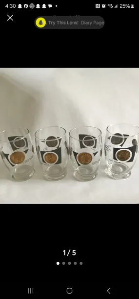 Midcentury Cocktail Glasses W 1/2 dollar