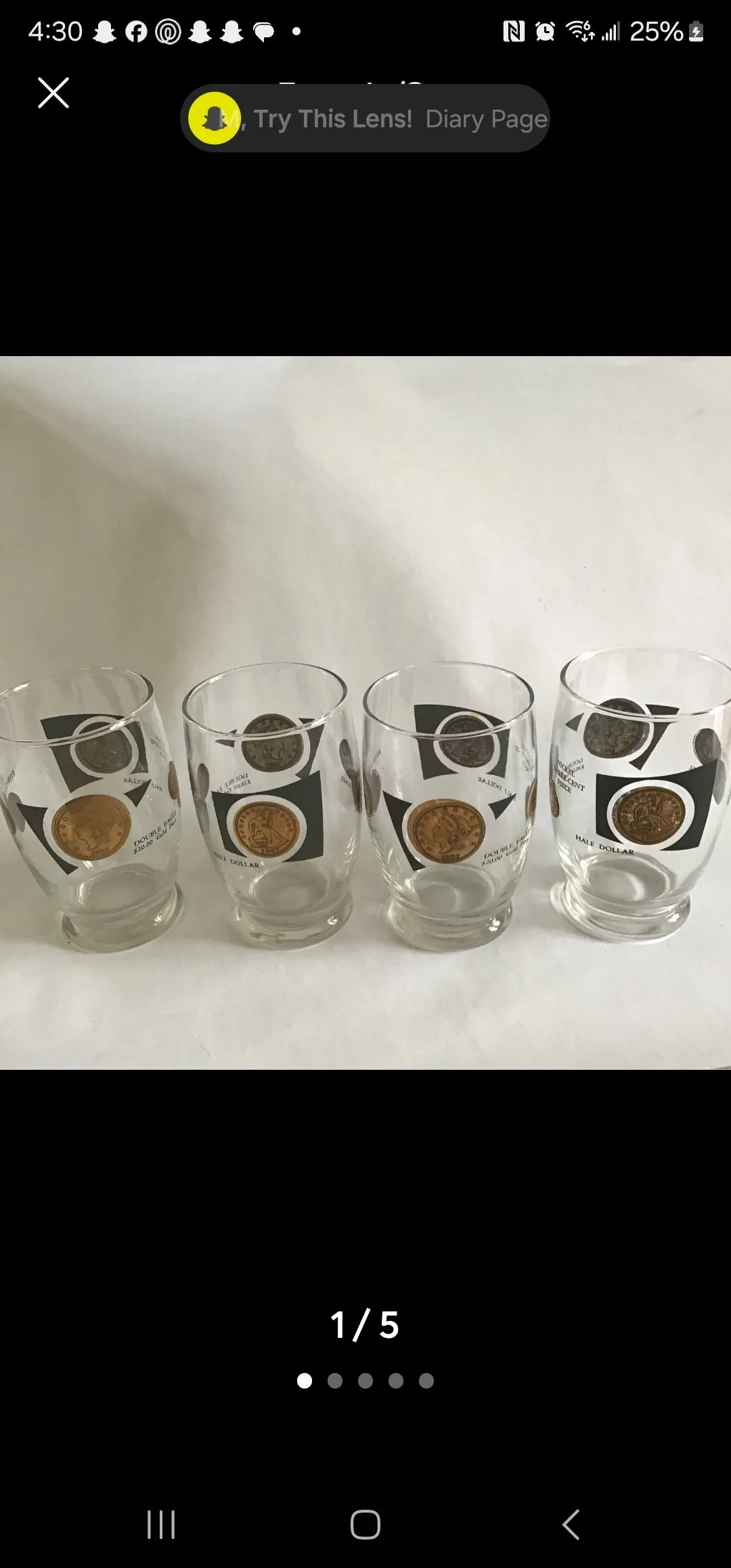 Midcentury Cocktail Glasses W 1/2 dollar