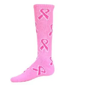 Pink Hot Pink Ribbon Athletic Knee High Socks (Small)