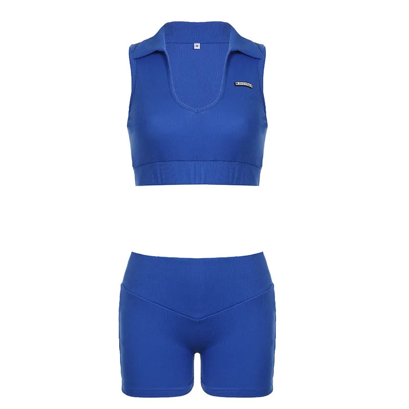 Sexy U Neck Sleeveless Vest Yoga Shorts Suit Sports Fitness Two Piece Set