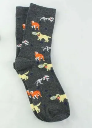 SF259 Gray Dogs Playing Tennis Socks