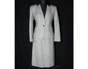 Size 6 Tweed Suit - 1970s Black & White Jacket and Skirt with Equestrian Styling - Classic Evan-Picone - Sophisticated - Bust 34 - 38702
