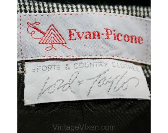 Size 6 Tweed Suit - 1970s Black & White Jacket and Skirt with Equestrian Styling - Classic Evan-Picone - Sophisticated - Bust 34 - 38702