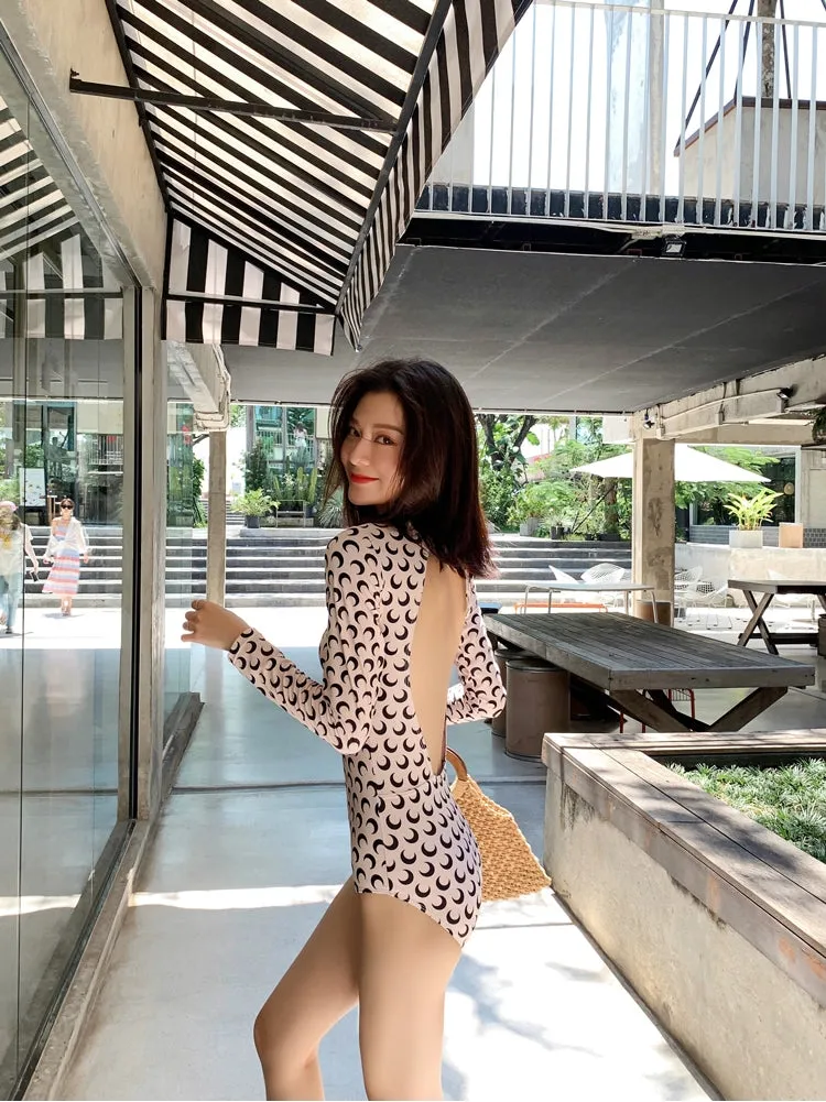 South Korea Sexy One Piece Swimsuit Women's Covering Belly Thin Conservative Quick-Dry Surfing Snorkeling Open Back Diving Suit