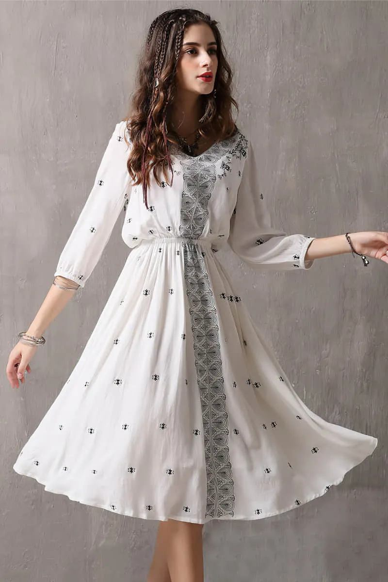 Vintage embroidered three-quarter sleeve dress