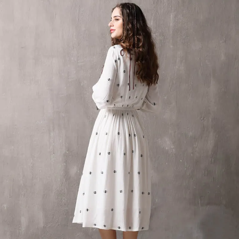 Vintage embroidered three-quarter sleeve dress