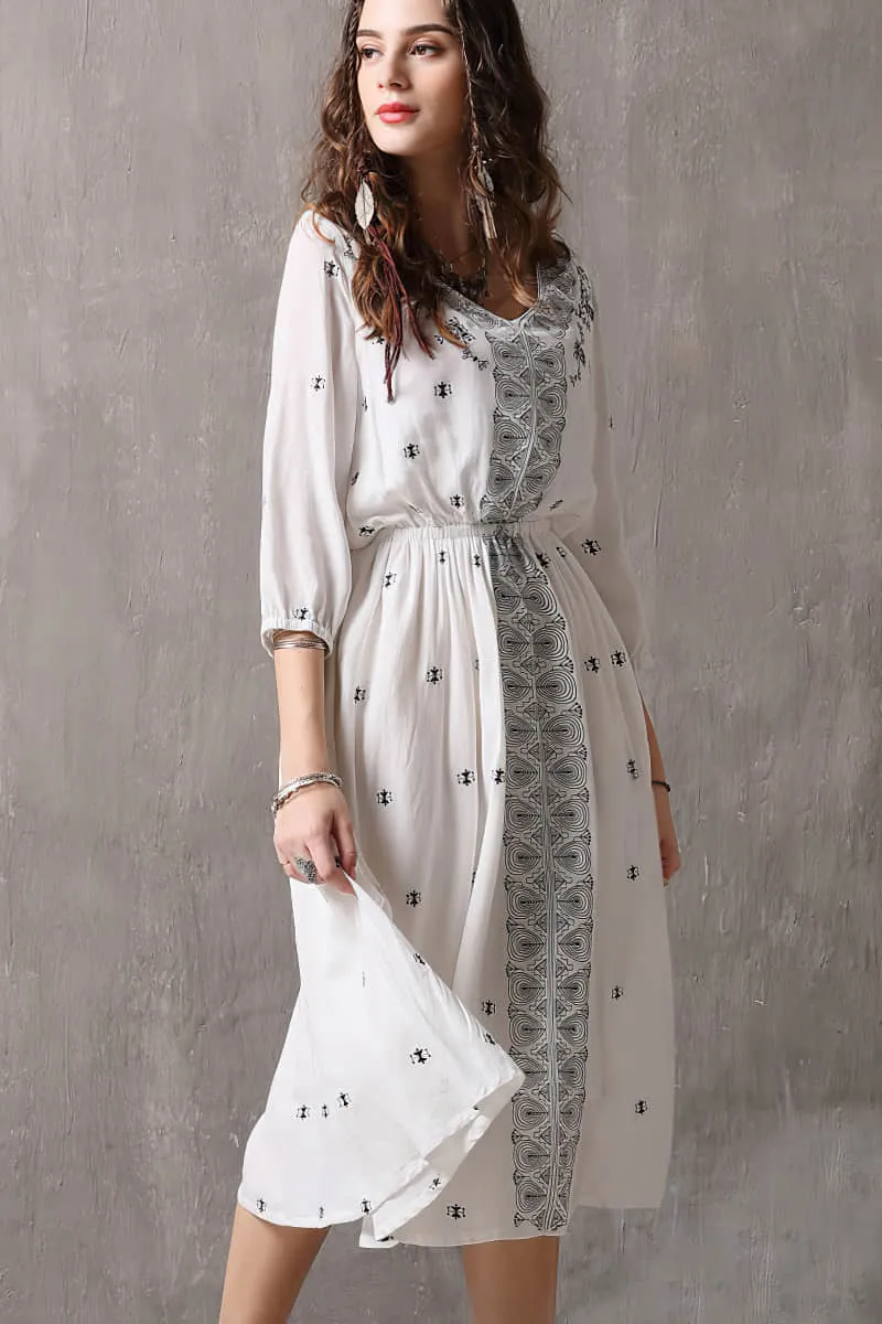 Vintage embroidered three-quarter sleeve dress