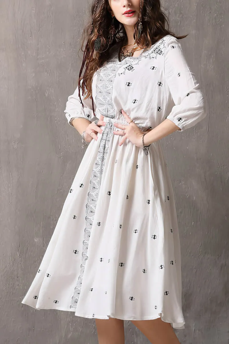 Vintage embroidered three-quarter sleeve dress