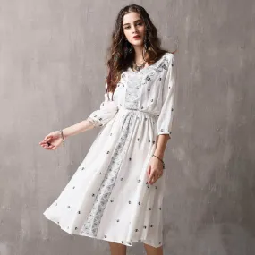 Vintage embroidered three-quarter sleeve dress