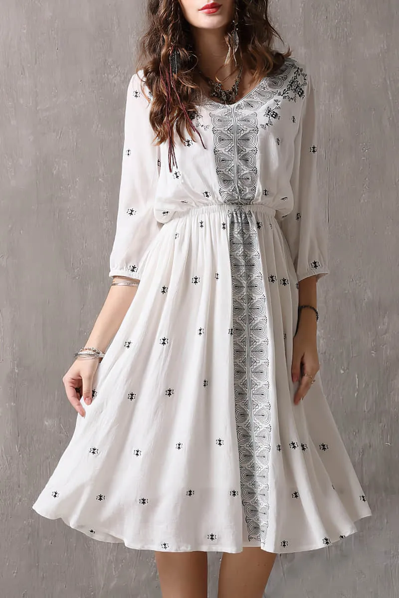 Vintage embroidered three-quarter sleeve dress