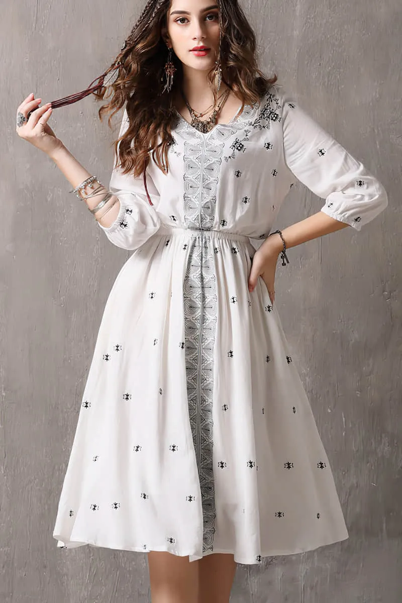 Vintage embroidered three-quarter sleeve dress