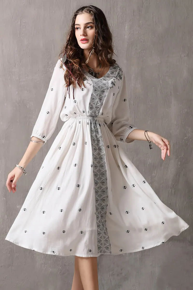 Vintage embroidered three-quarter sleeve dress