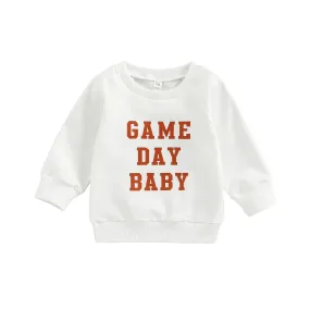 White Long Sleeved Sweatshirt - "Game Day Baby"