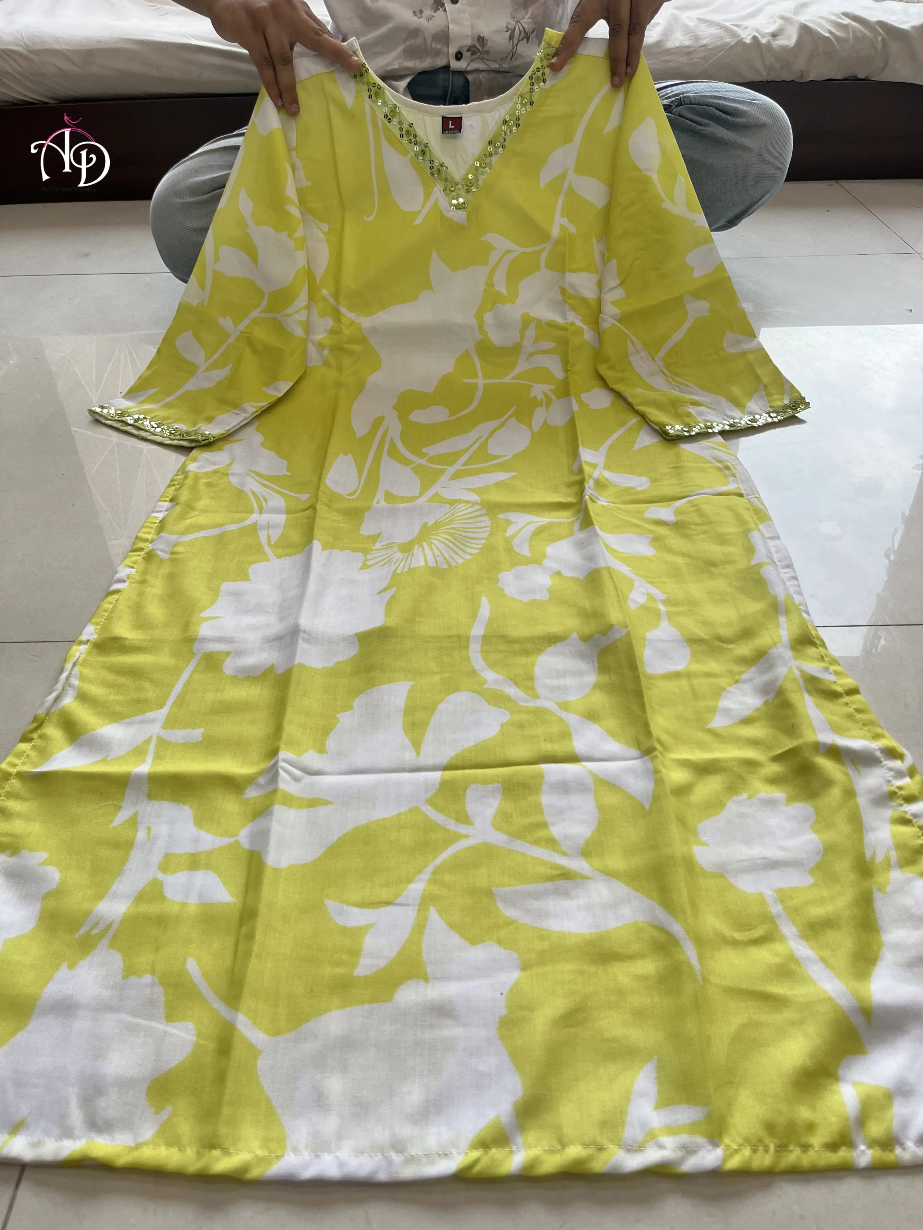 Women's Cotton Printed Lime Green Kurta Set With Palazzo & Dupatta