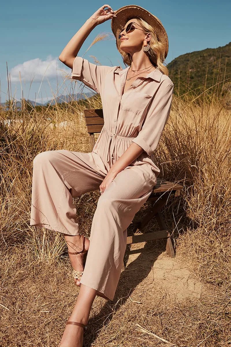 Women's three-quarter sleeve wide-leg jumpsuit
