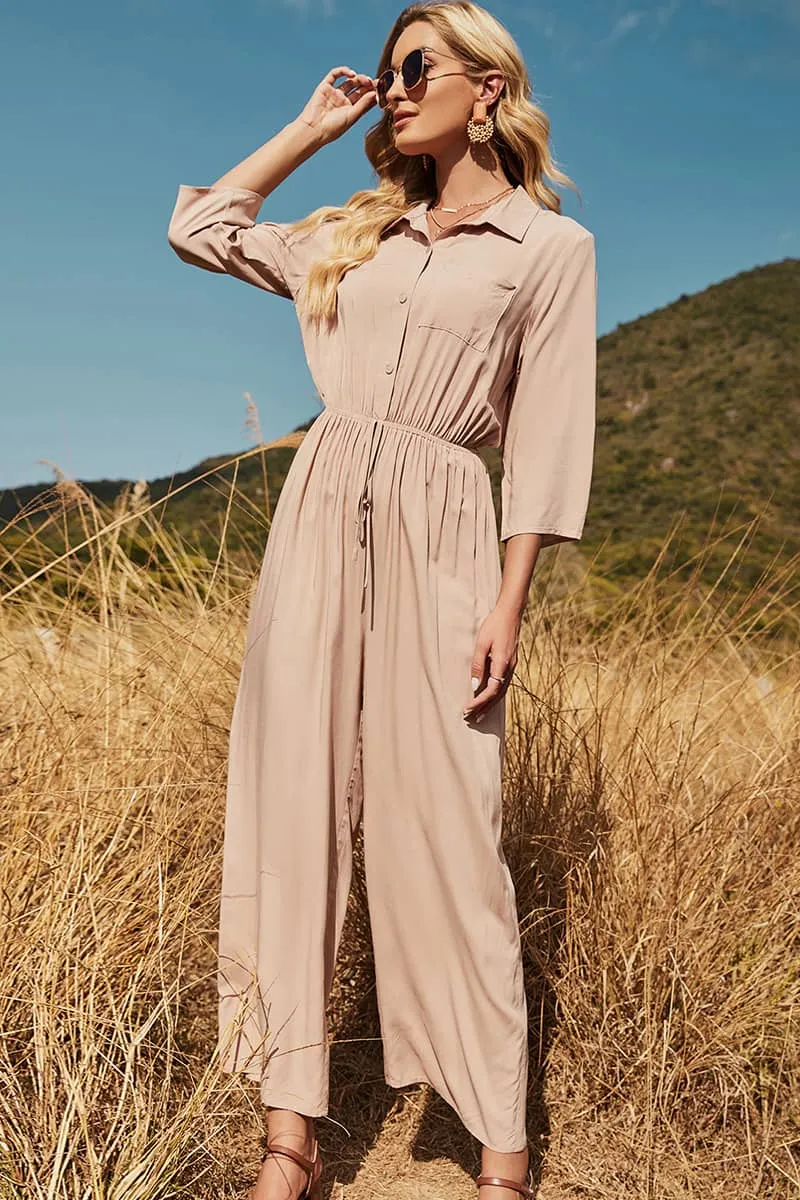 Women's three-quarter sleeve wide-leg jumpsuit