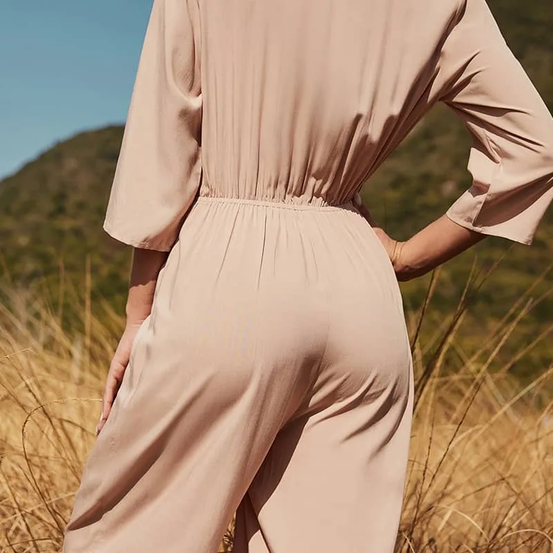 Women's three-quarter sleeve wide-leg jumpsuit