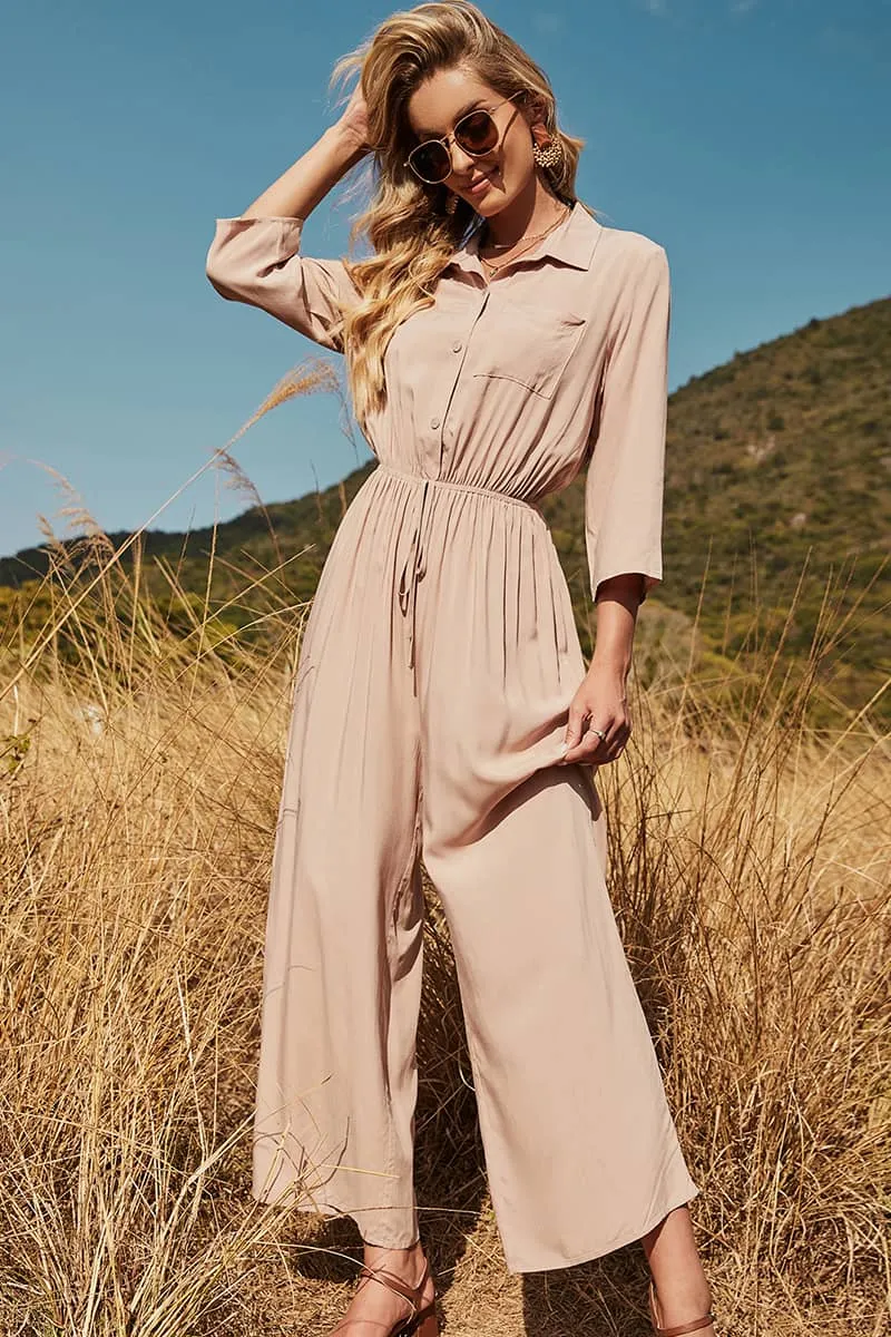 Women's three-quarter sleeve wide-leg jumpsuit
