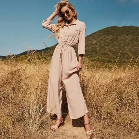 Women's three-quarter sleeve wide-leg jumpsuit